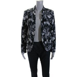 Helene Womens Navy Blue Printed Quilted Long Sleeve Blazer Jacket Size S